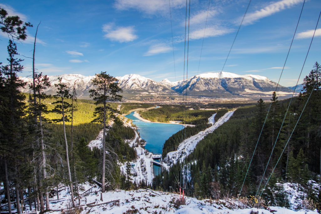 The view over Canmore from the Upper Grassi Lakes Trail near Banff, Canada