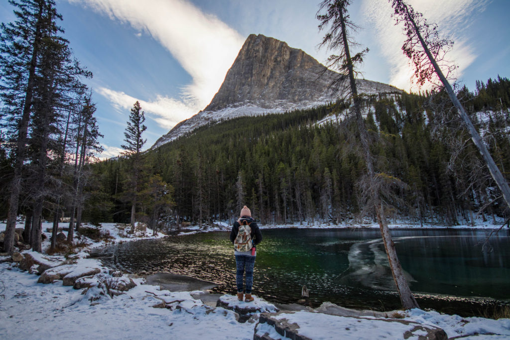 The colourful Grassi Lakes are tucked underneath mountain peaks and forest slopes high above the town of Canmore near Banff.