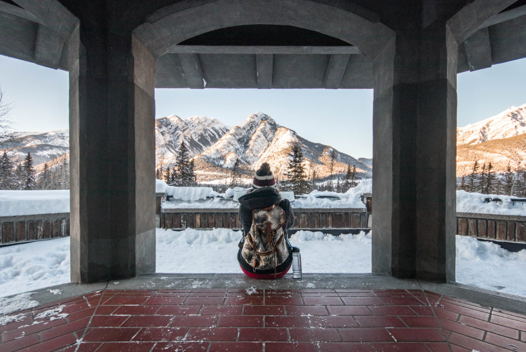 Taking in the view from the rooftop of the Cave and Basin National Historic Site in Banff, Canada