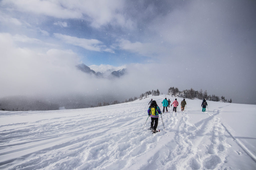 Snowshoeing high up at the Lake Louise Ski Resort near Banff, Canada