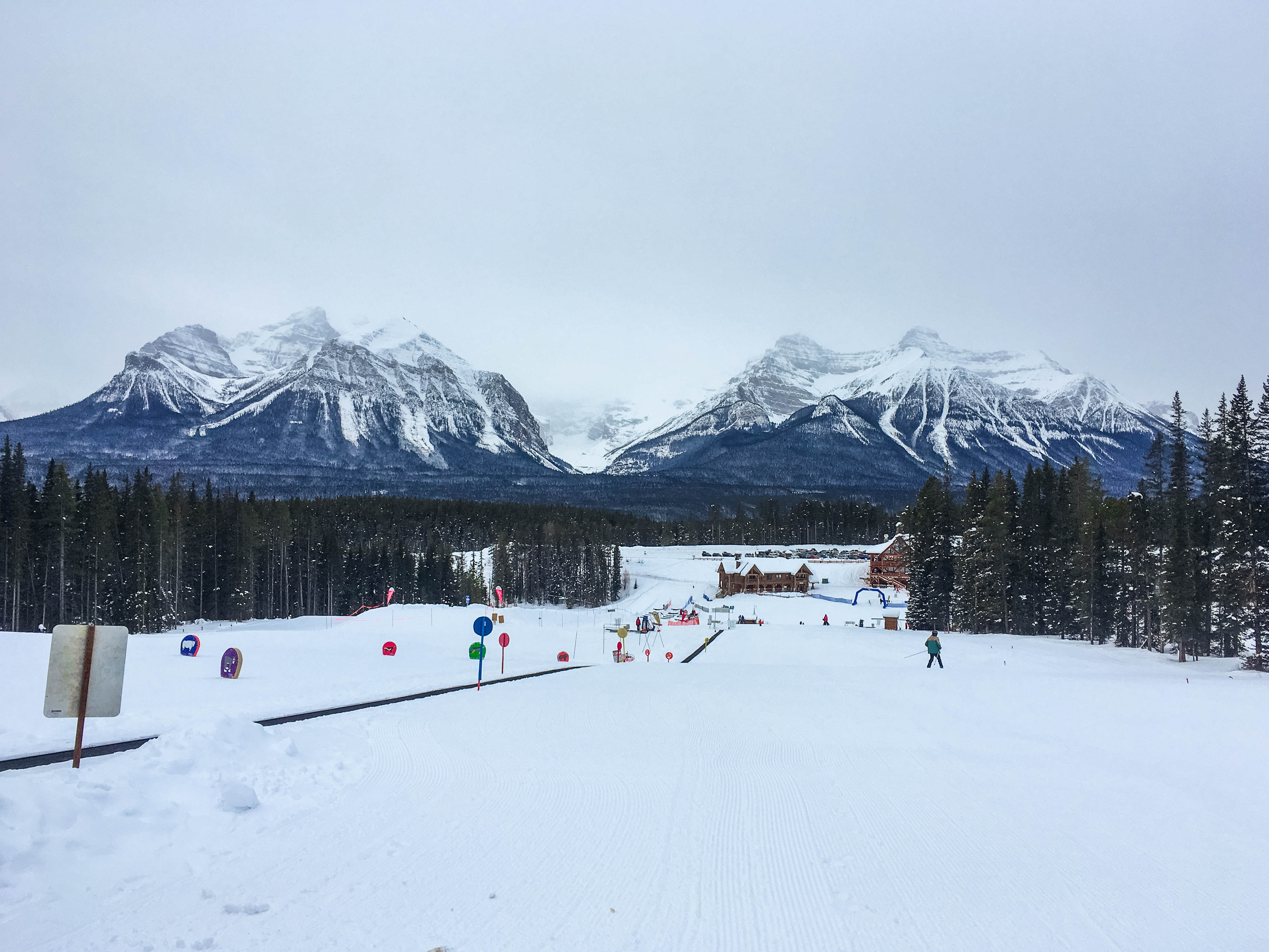 Even on a cloudy day, the views at the Lake Louise Ski Resort are beautiful