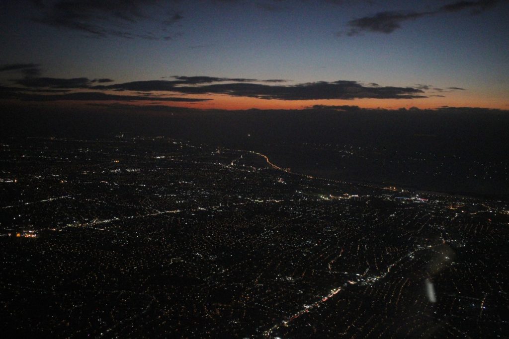 Puerto Princesa after dark from an airplace flying over