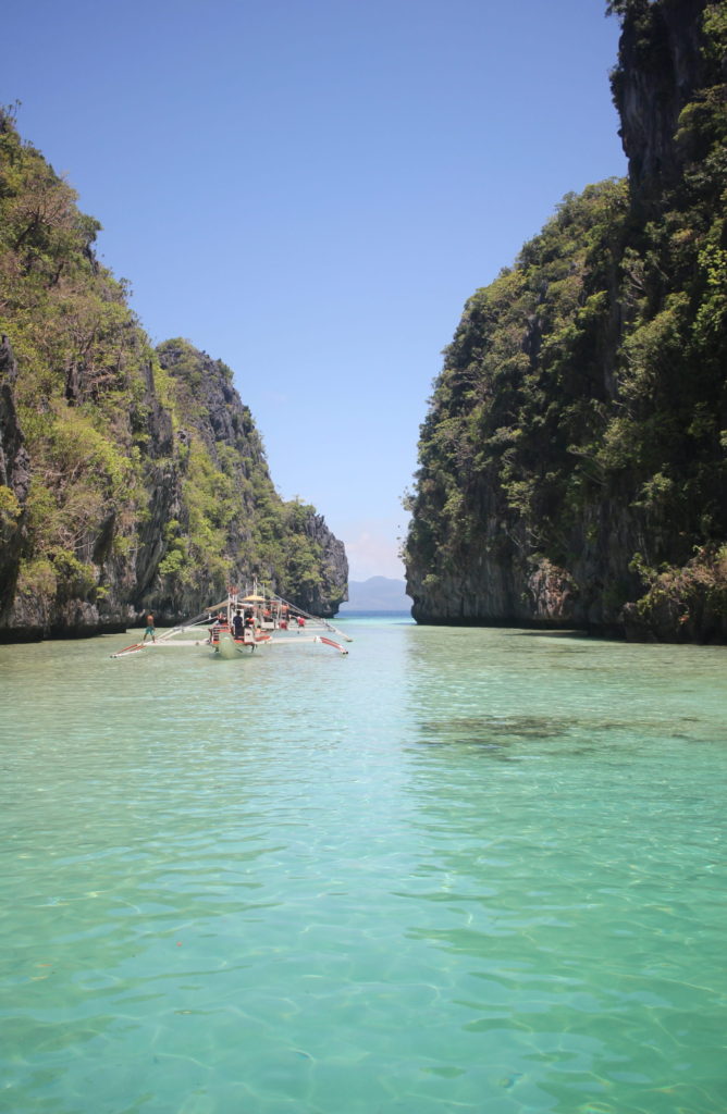 Sailing through the narrow Big Lagoon near El Nido.
