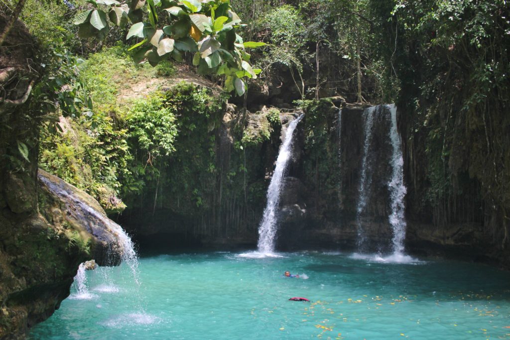 Three waterfalls at the upper section of Kawasan Falls