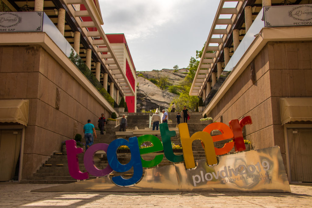 The Together sign in Plovdiv, created for its status as the 2019 European Capital of Culture