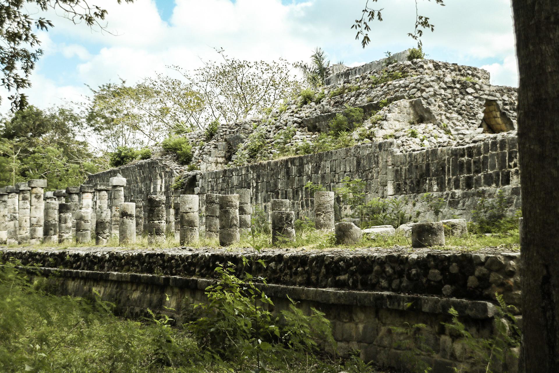 Broken columns at one of the buildings in the Chichen Itza complex