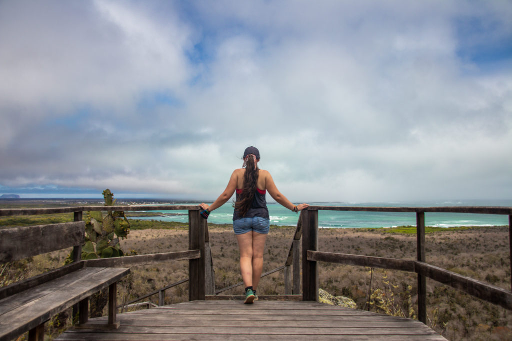Standing on a viewing platform overlooking Isabela, in the Galapagos