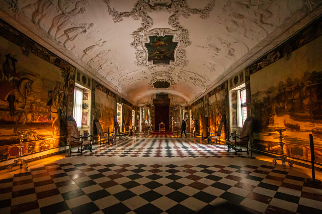 A grand banquet hall inside Rosenborg Castle, one of the best photo spots in Copenhagen