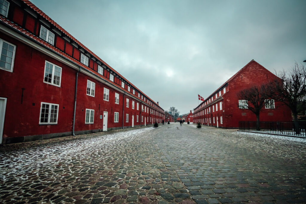 Red buildings in the centre of Kastellet, Copenhagen