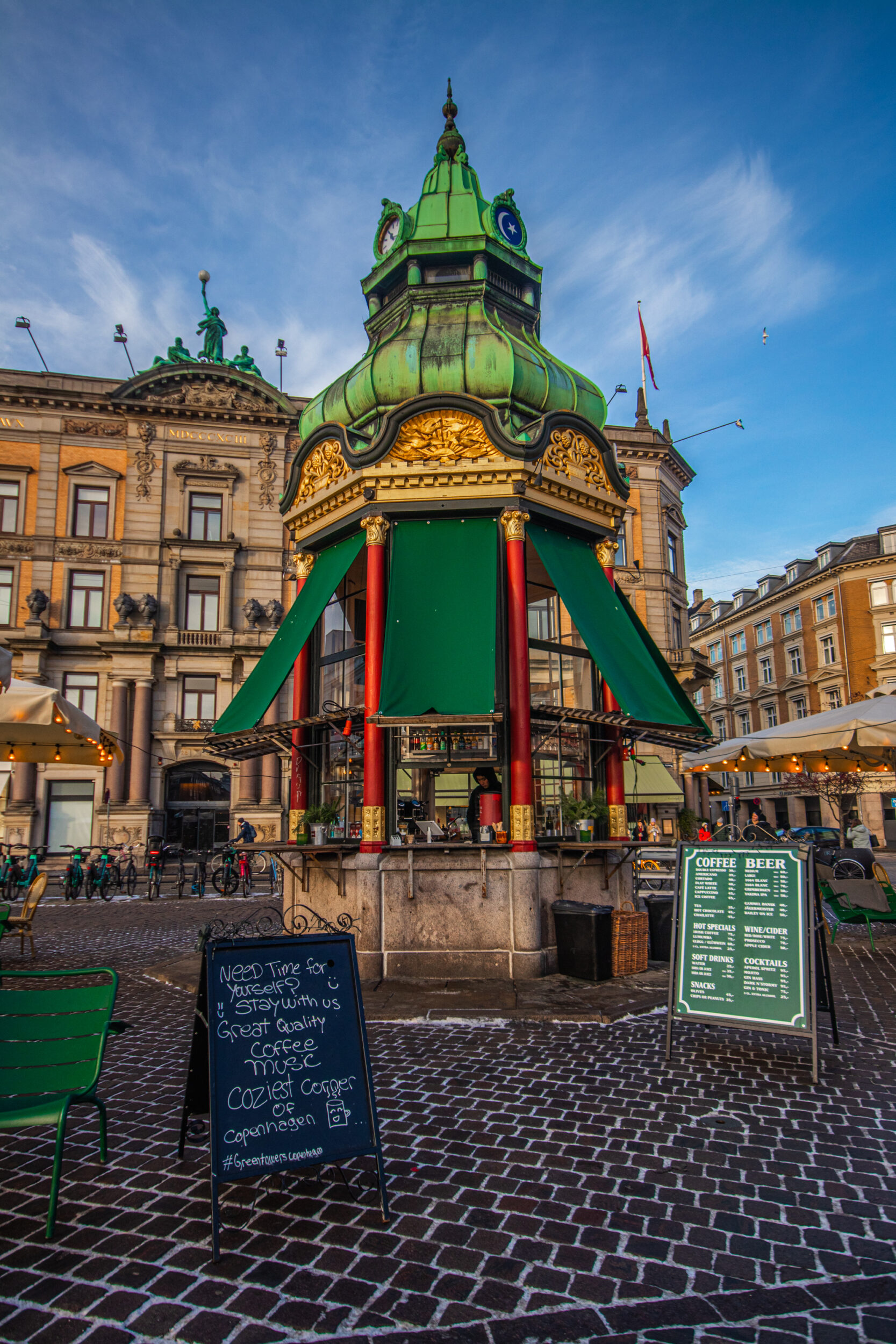 Old-fashioned stone kiosk in Kongens Nytorv, in the centre of Copenhagen
