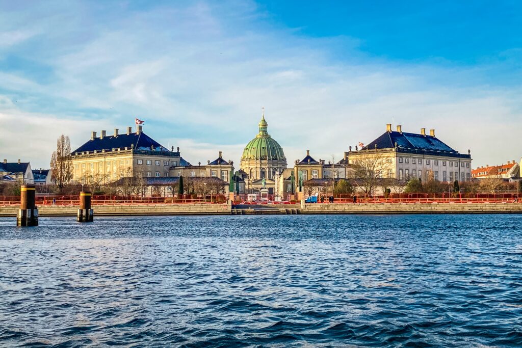 Amalienborg Palace in Copenhagen seen from the water