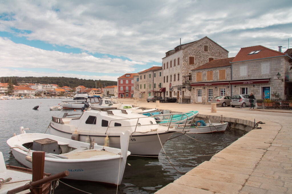 Small boats moored in a town harbour on the island of Hvar, one of the best days I spent in Split
