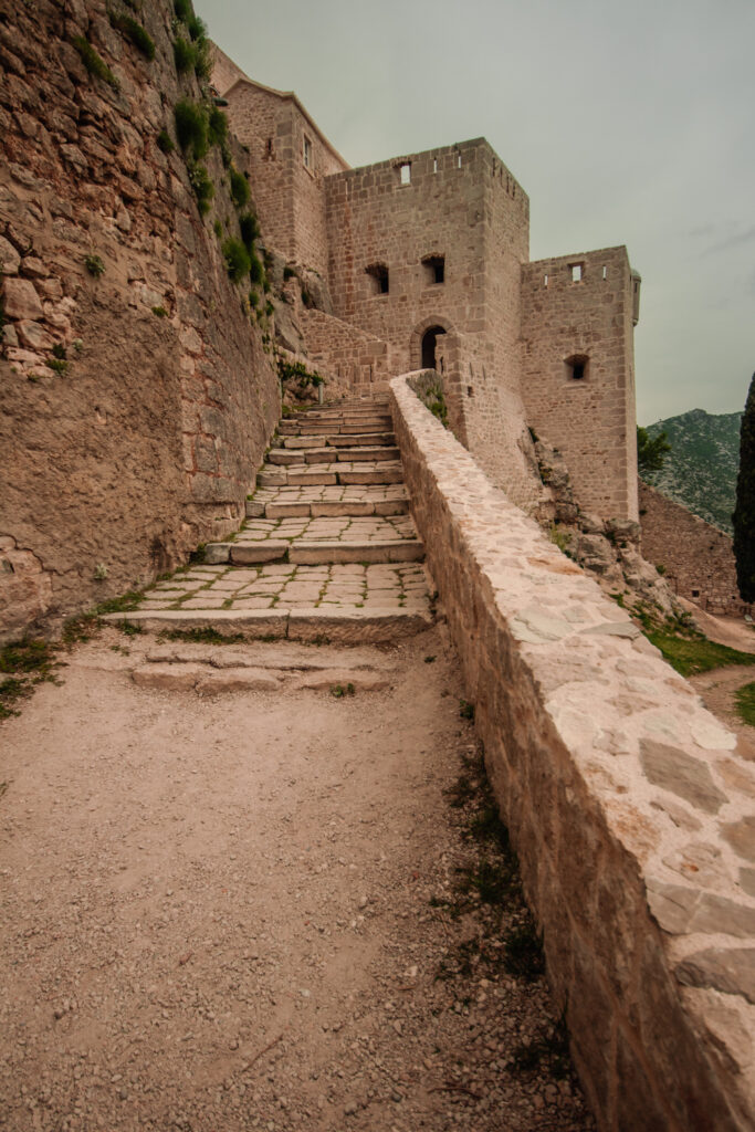 Ancient steps and towers at the Fortress of Klis near Split, Croatia