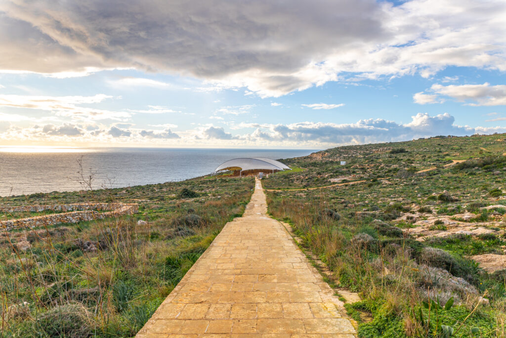 A long path straight to a covered temple on Malta's coast