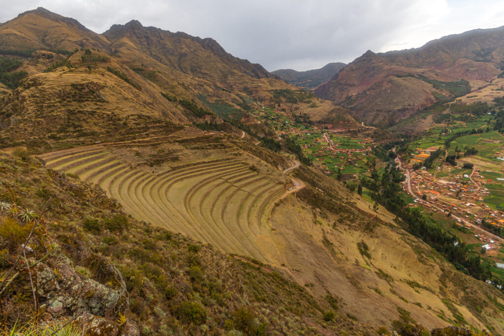 Large terraces at the Pisac Archaeological Park, near Cusco in the Sacred Valley