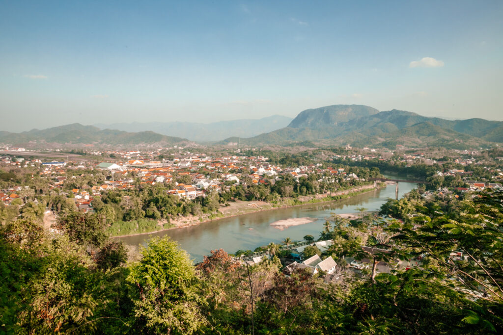Looking over the town of Luang Prabang by the river, Laos