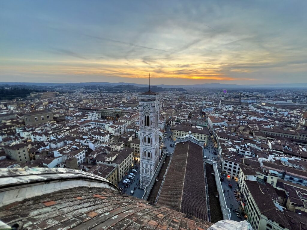 Looking over Florence at sunset from the top of the Duomo