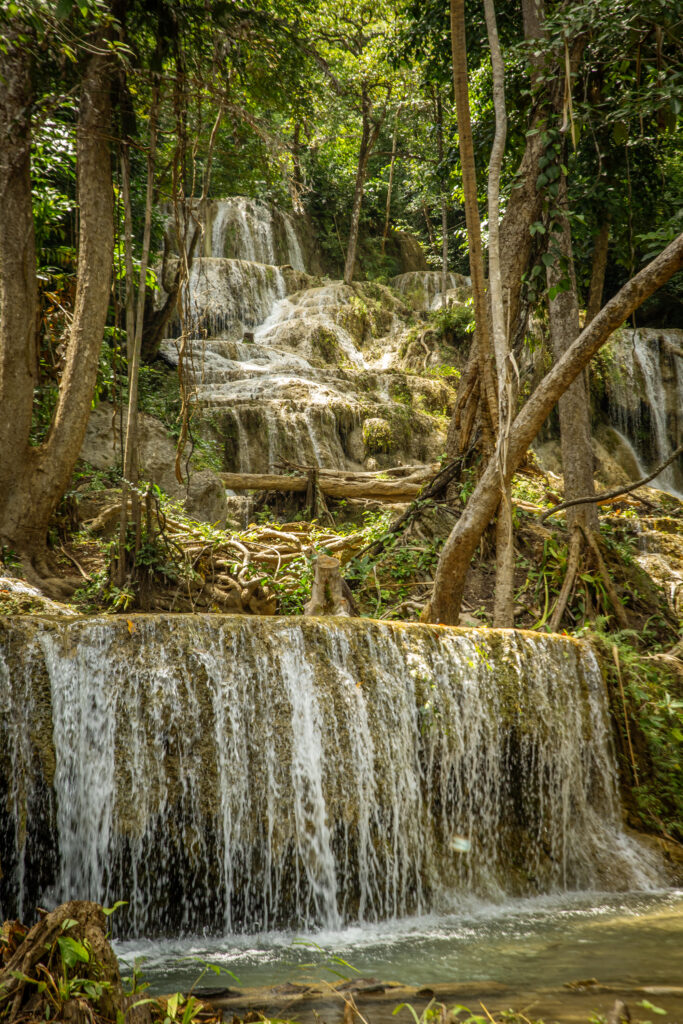 One of the many waterfalls along the hiking trail in Erawan National Park, Thailand