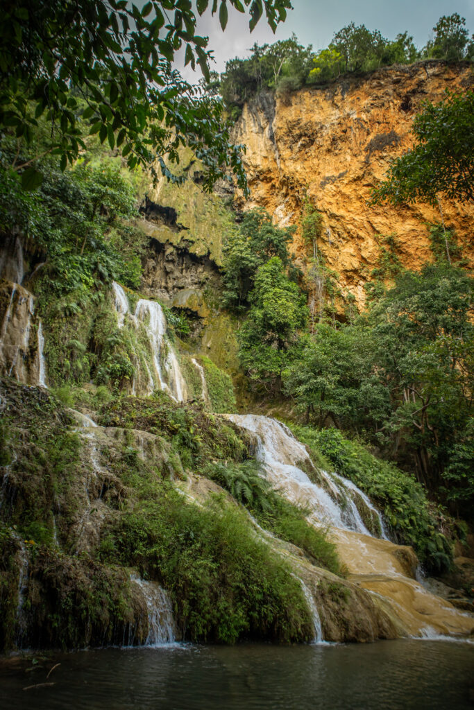 The last and largest of the seven waterfalls of Erawan National Park, Thailand