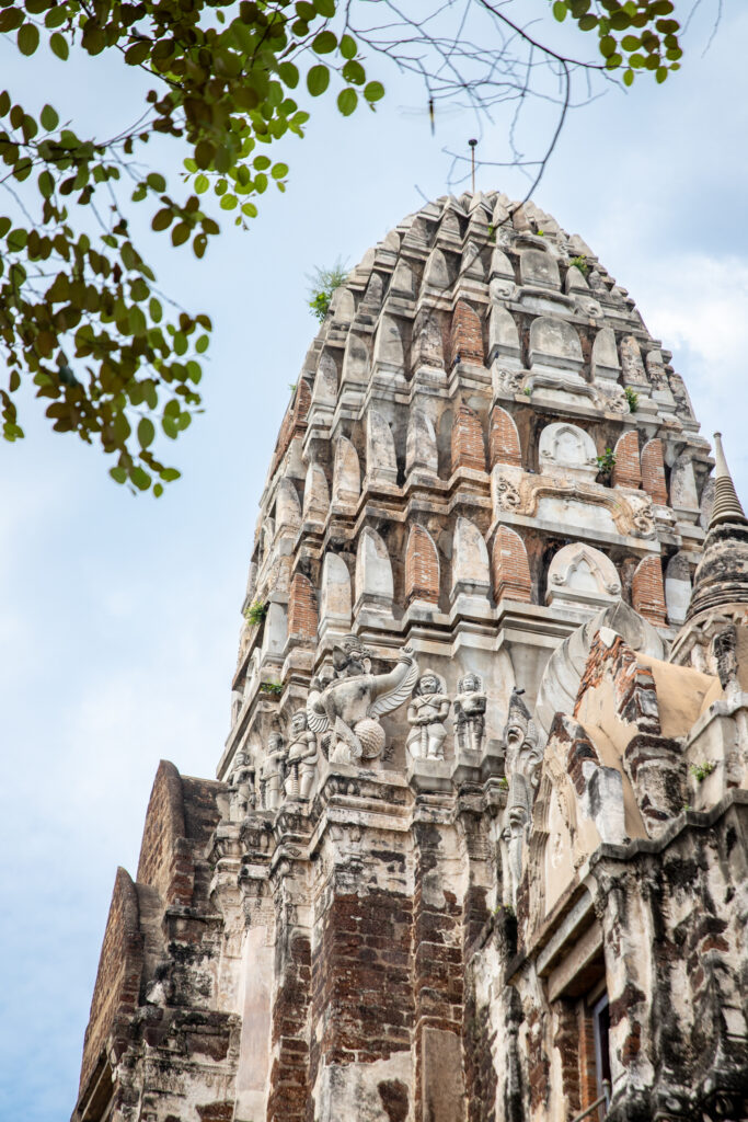A detailed prang of one of the temples in Ayutthaya, Thailand