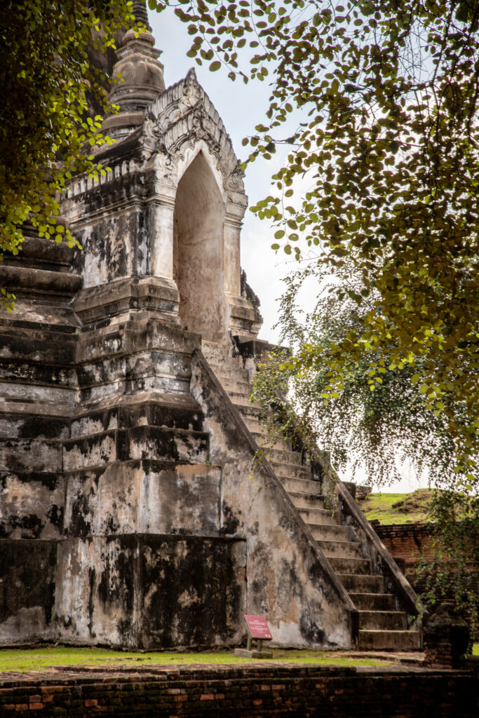 Carved staircase at the back of one of the temples in Ayutthaya, Thailand