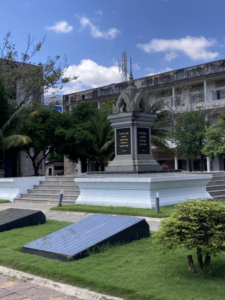 A monument at the centre of the Tuol Sleng Genocide Museum